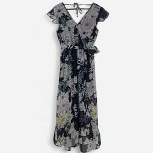 Band of Gypsies Black & Pink Floral Maxi Dress Boho Flowing Juniors Dress Medium